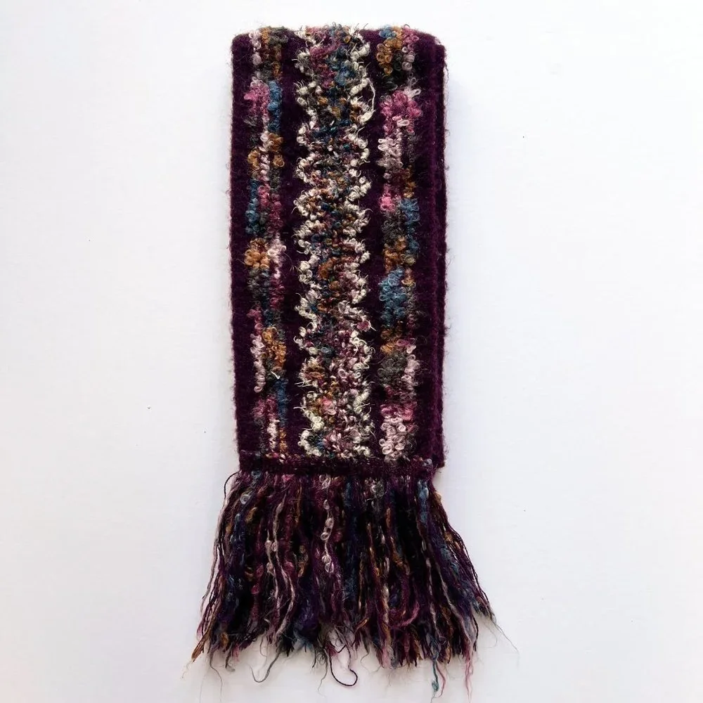 Wool Blend Purple Multi-Color Scarf with Fringe Detail